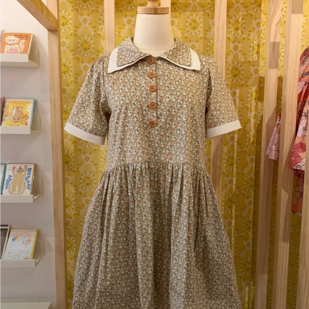 Ovette - Floral Button-Up Mini Dress - Brown and Green